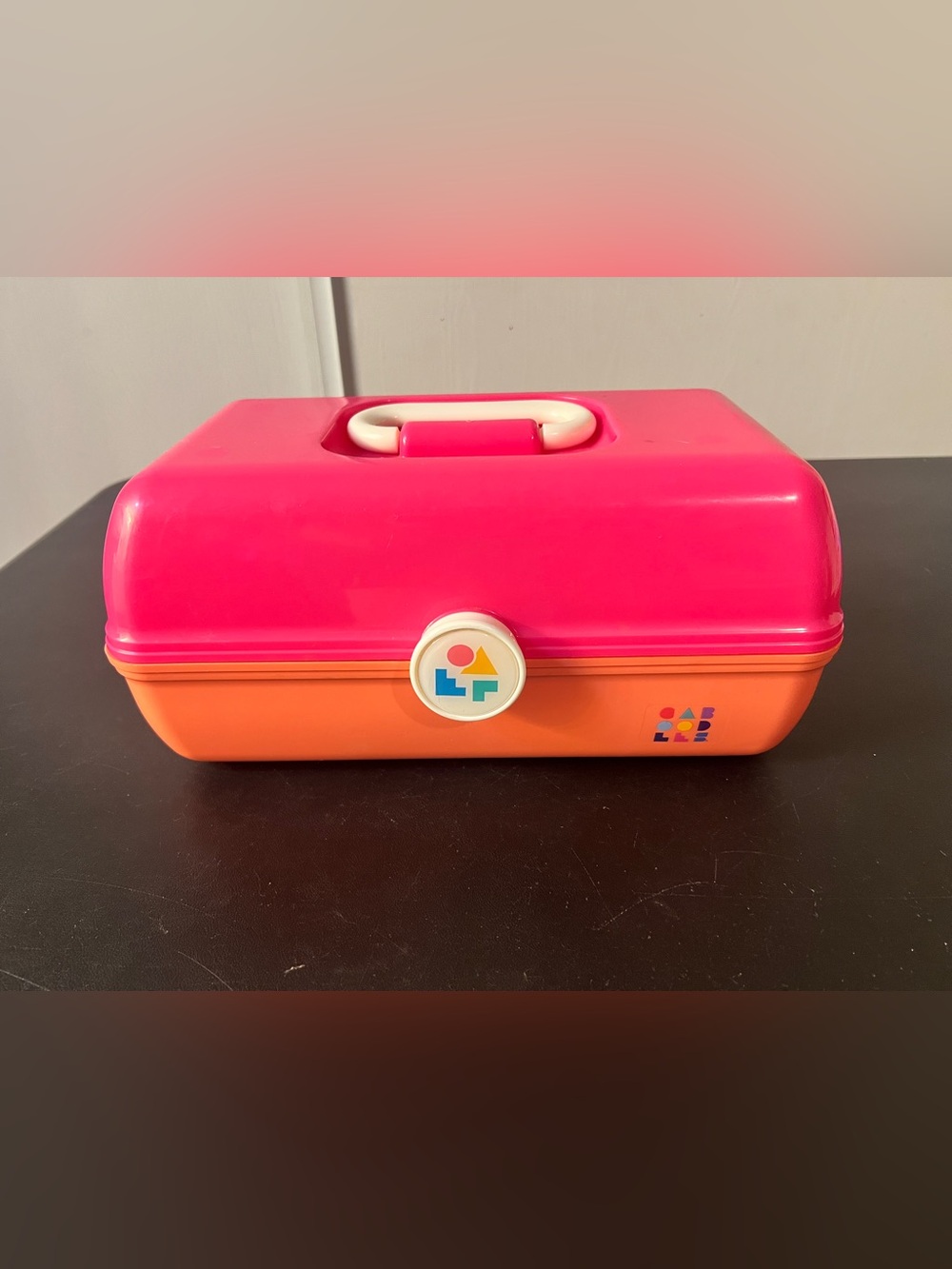 Vintage Caboodles Makeup Case Pink Orange with Mirror Retro 80s 90s Plastic Box